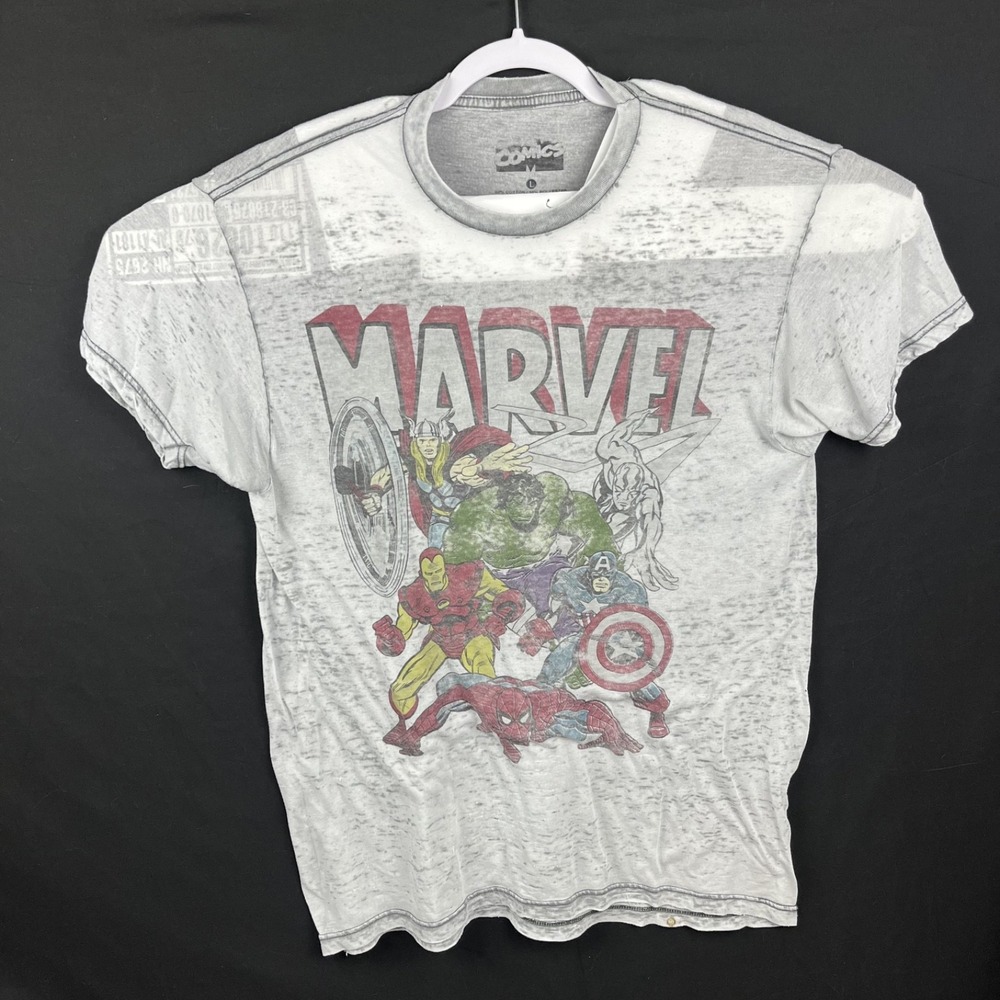 Phase 1 Marvel Comics Avengers 2012 Mens Large White Burnout Graphic T-Shirt Y2K